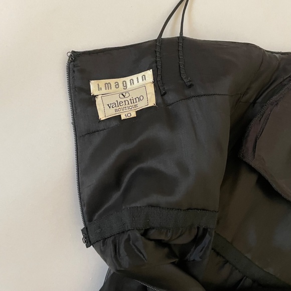 Vintage Valentino Black Long Asymmetric Ruffled Cocktail Dress, Size 10 Gown - Picture 7 of 15